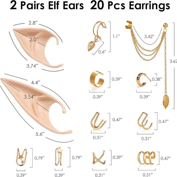 Elf Ears with Earrings Set - 2 Pairs Fairy Pixie Soft Ears with Non-Piercing Moo - Picture 2 of 7